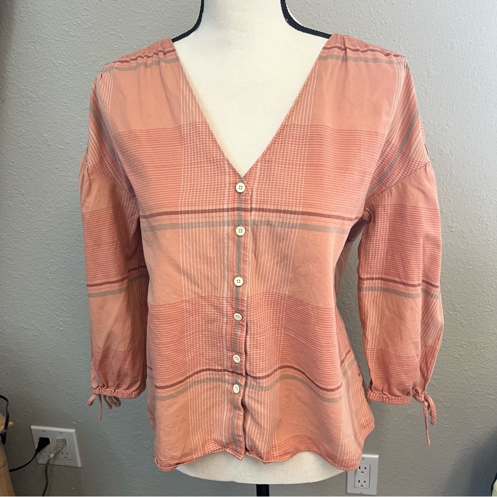 Madewell Women's Peach Plaid Button-Up Top